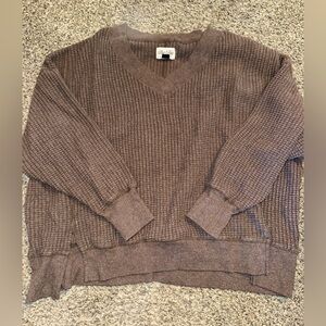 American Eagle Outfitters V-Neck Waffle Knit Sweater — Brown